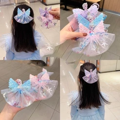 1PC Novo Desenho Animado Lindo Princesa Laço De Malha Tiras De Cabelo Pink Sweet Side Clip Fashion Girl Hairpin Para Acessórios Infantil