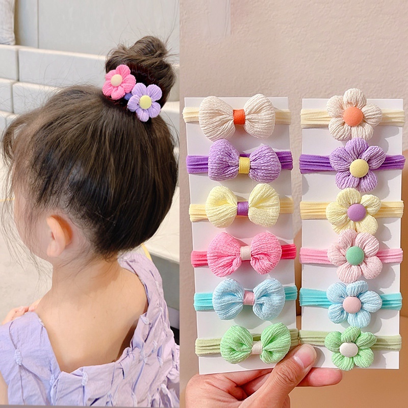 6PCS Novo Laço Fofo De Flor Doce Para Meninas Faixas De Cabelo Elásticas Crianças Laços Princesa Acessórios Baby Headwear