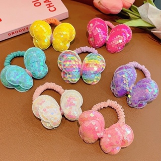 1PC Novas Lindas Lantejoulas Borboletas Meninas Rabo De Pônei Faixas De Cabelo Elásticas Crianças Laços Princesa Acessórios Baby Headwear em Oferta na Shopee