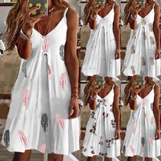 Vestido de Verão Sexy em V com Pescoço em V Solto Impresso para Senhoras