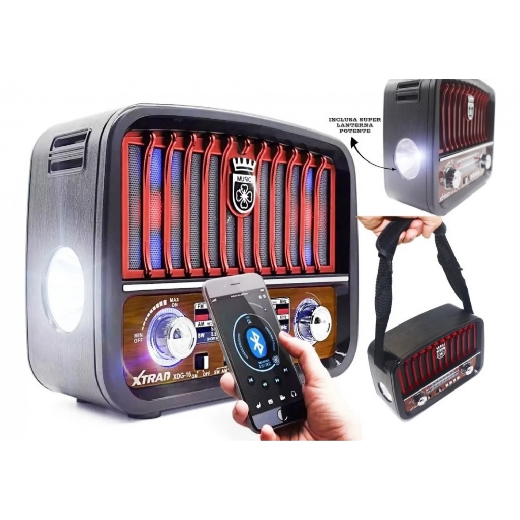Rádio Retrô Portátil Vintage Bluetooth Fm Am Sw Usb P2 Sd Recarregável com Lanterna em Oferta na Shopee