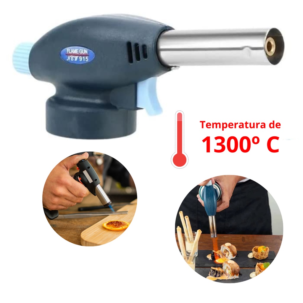 Maçarico Culinário Confeitaria Solda Artesanato Portátil Controle Manual Chamas 1300°c Acendimento Automático