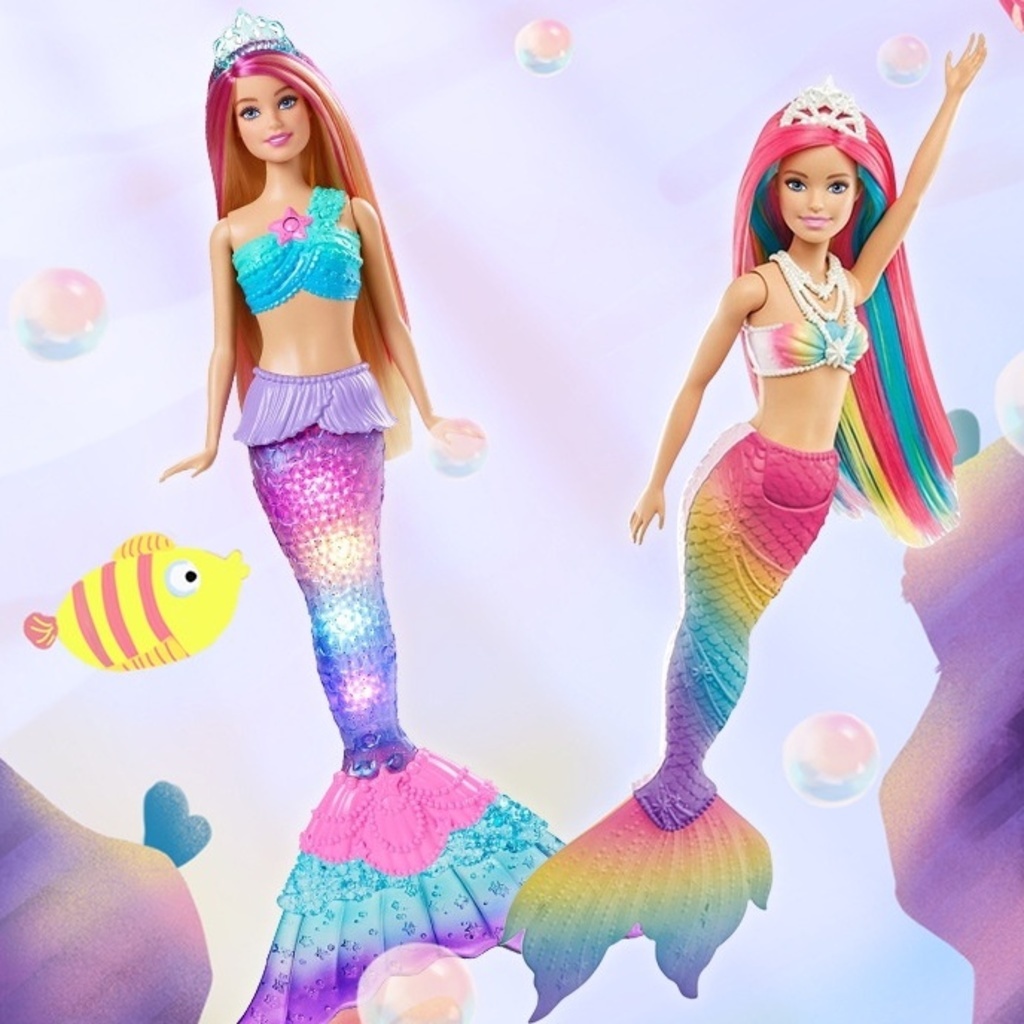 de Brinquedo sereia princesa com luz e som boneca presente de natal com cauda arco iris