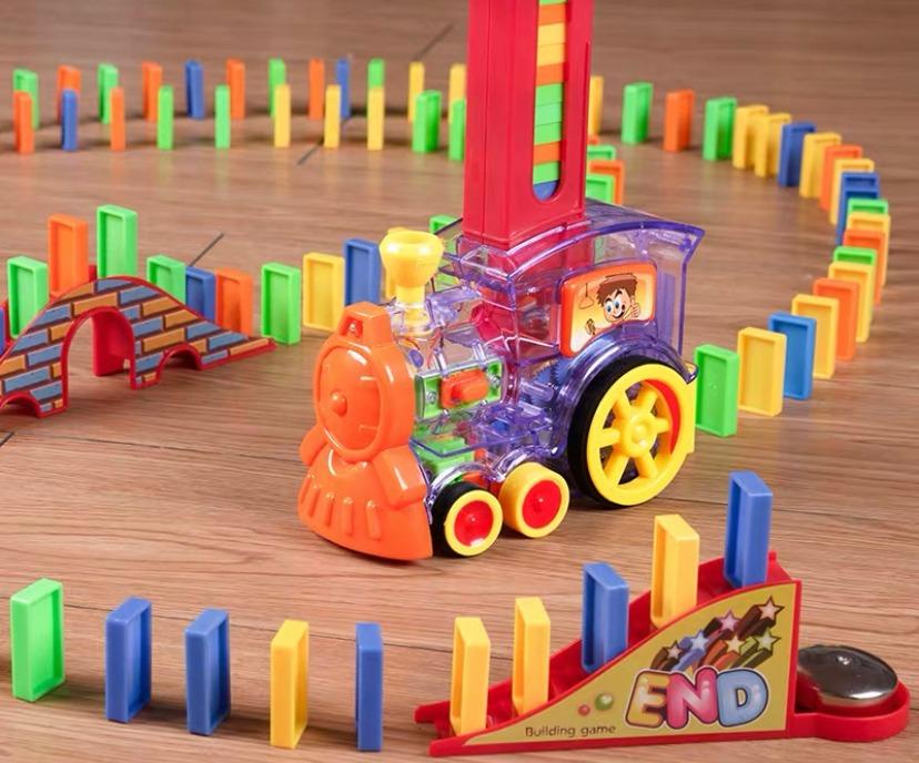 Trenzinho de Dominó Divertido Empilhadeira Som e Luz Brinquedo Infantil - Trem Empilha Domino Empilha as peças Elétrico