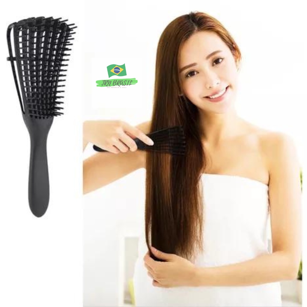 Kit 2 Escova Polvo Preta Flexível Cabelo Multifuncional Com Separador Fácil Desembaraço