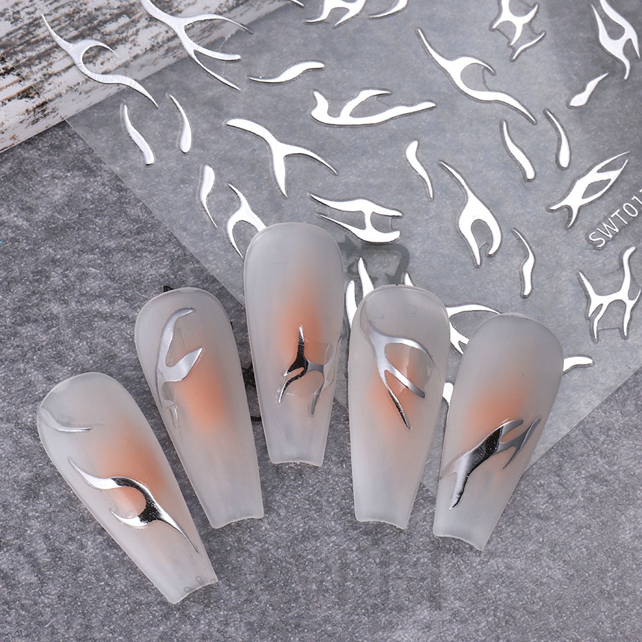 Autocolante De Chama De Prata 3D Linha De Listras Metálicas Y2K Fire Tatton Slider DIY Manicure Decoração