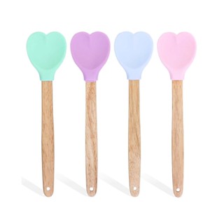 Espátula Colher Silicone Coração Cabo De Madeira Cozinha
