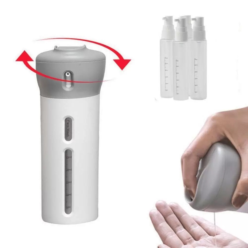 Kit Dispense Pote Viagem Mala Shampoo Líquido Sabonete 4X1 CINZA