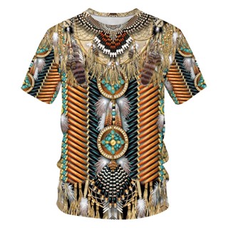 Boho Vintage Roupas Masculinas Camiseta Estampa 3D Indiana Casal Roupa De Rua Manga Curta Casual Blusa Personalidade Camisa