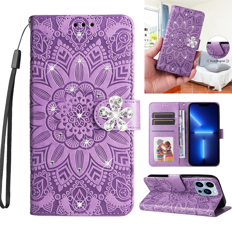Capa Carteira De Girassol Para Samsung Galaxy A08 A07 A06 A18 A17 A16 A15 A14 A27 A57 A37 A56 A36 A26 A54 A55 Diamond St