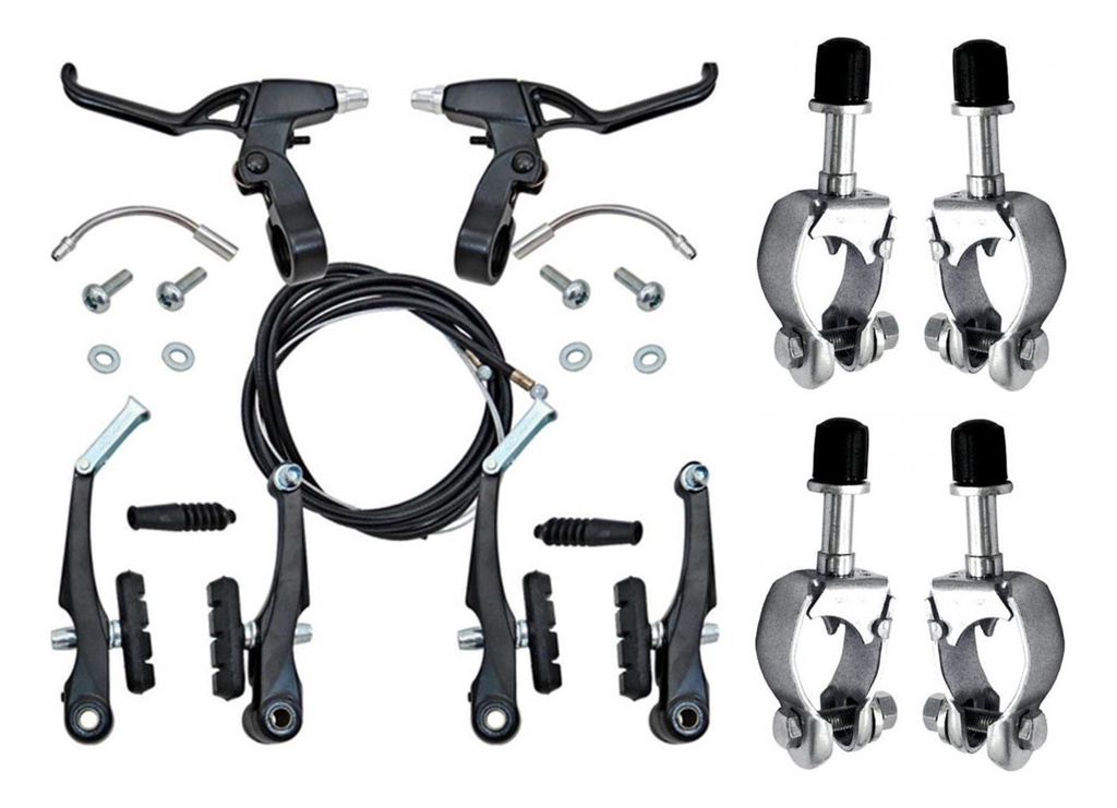 Kit Freios V Brake Alumínio Manete Cabos Bike + Adaptador