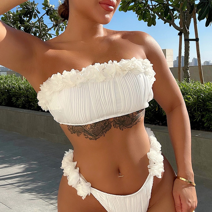 Fato De Banho One Piece Swimsuit White Tube Top Floral Fofo Biquíni Sexy Feminino em Oferta na Shopee