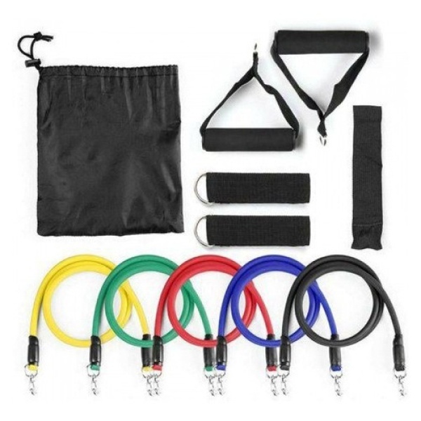 Kit Elásticos Extensores Corda Pilates Funcional 11 Itens Treino Fitness Malhar em Casa Musculação
