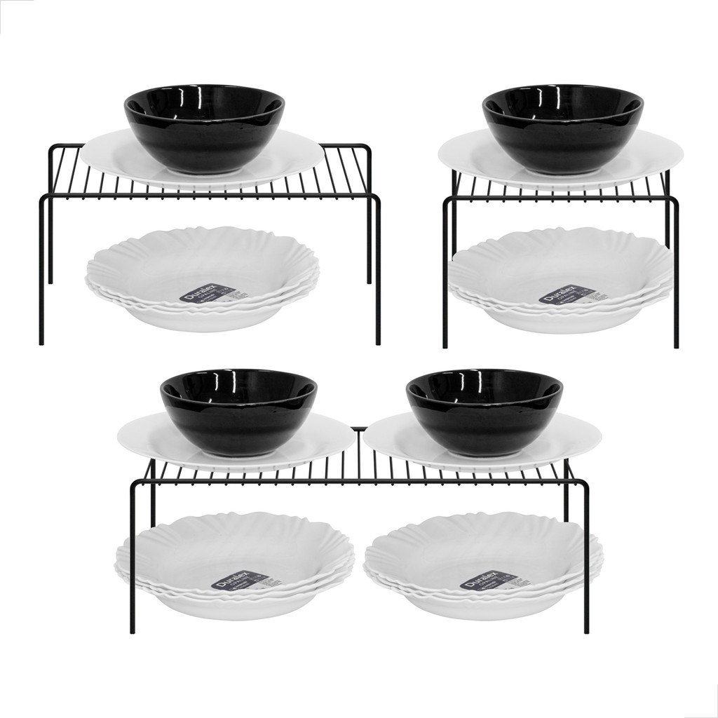 Suporte Organizador, Kit com 3, Prateleira para Armário/Cozinha em Aramado - Light Preto