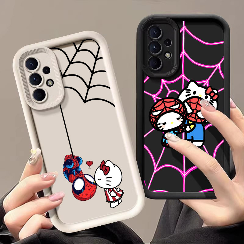 Capa De Telefone Fofa Hello Kitty E Spiderman Para Samsung Galaxy A55 A54 5G A52 A53 A72 4G A35 A34 A32 A25 A23 A21S A16