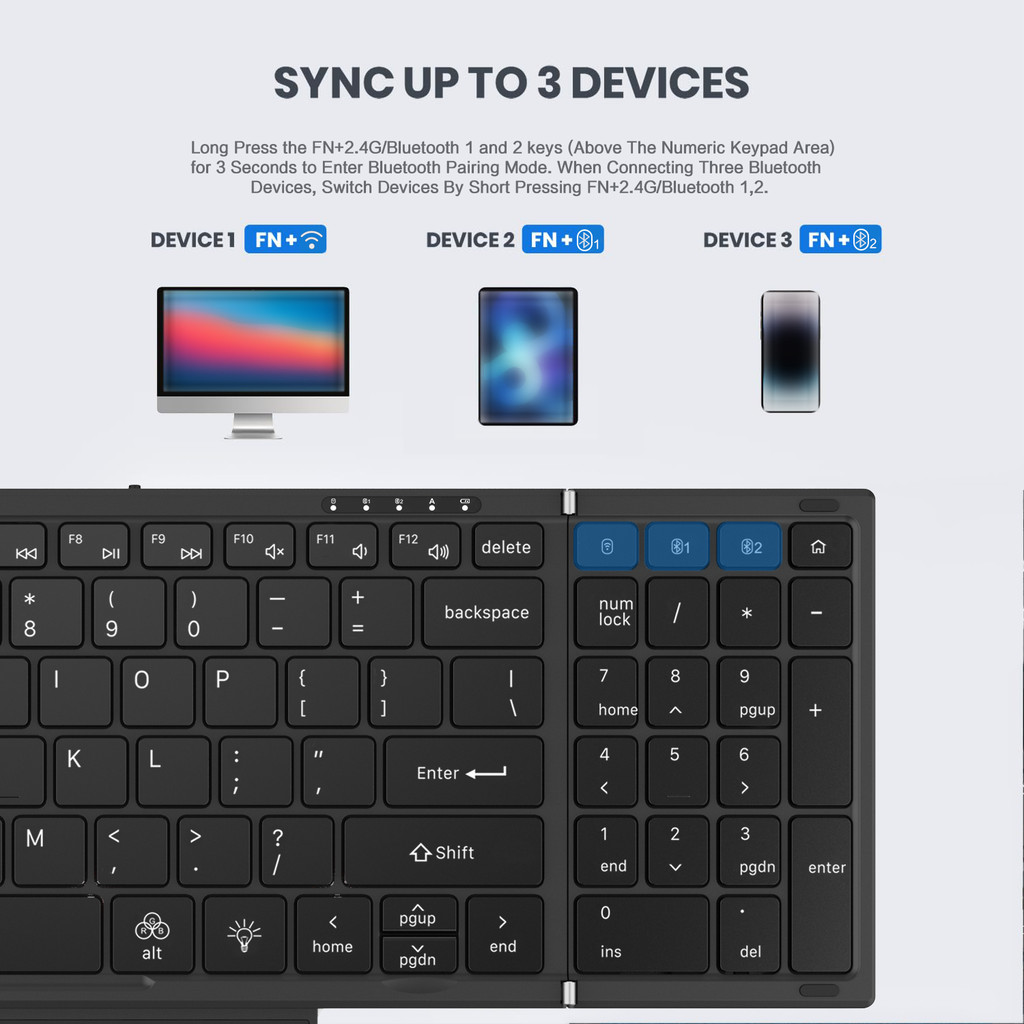 Jomaa Teclado Dobrável Retroiluminado De Tamanho Completo Com Touchpad Numérico Recarregável USB 7 Cores