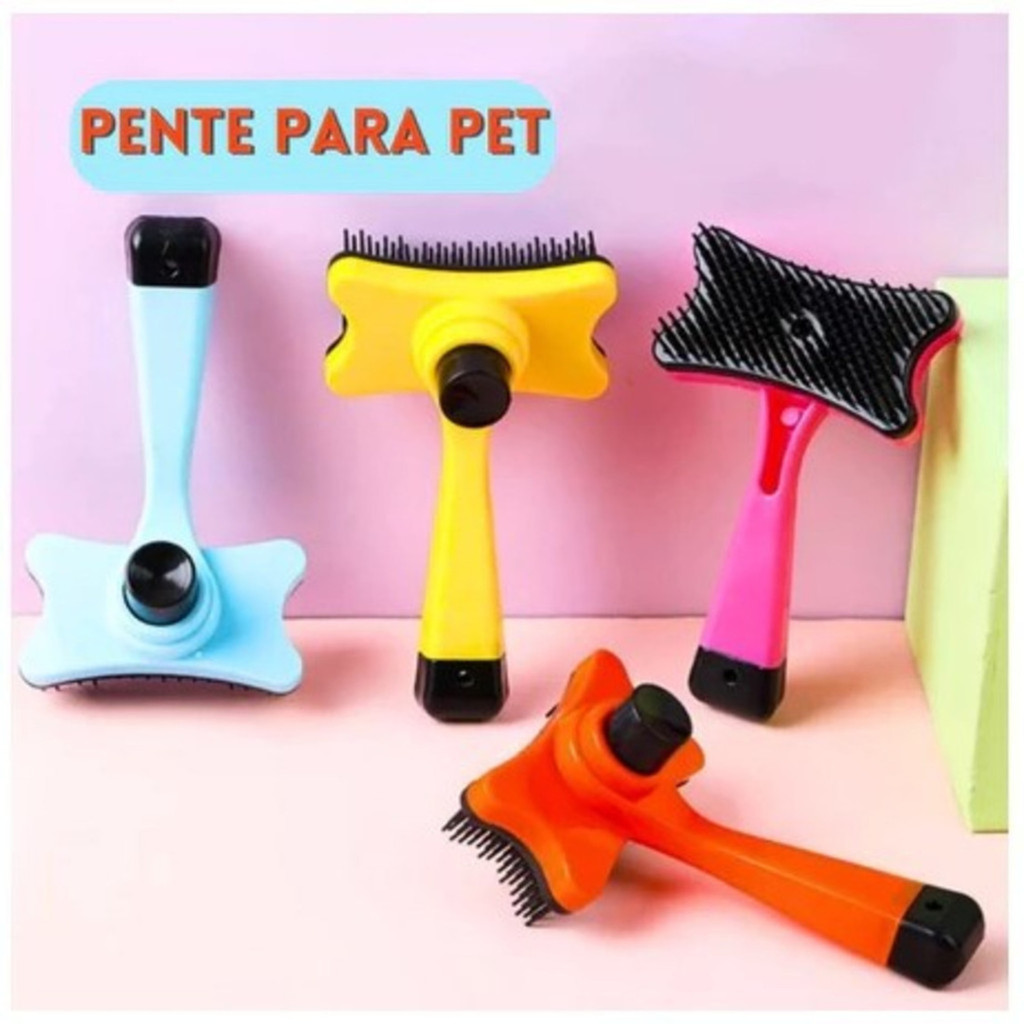 Escova Removedora de Pelos Para Cães e Gatos Pet Automática Com Botão Leo Store BR