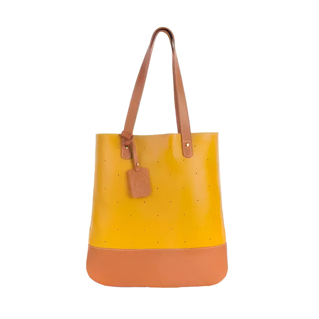 Bolsa de Couro Legítimo Flávia Elegância Resistente Modelo:Mostarda com Caramelo