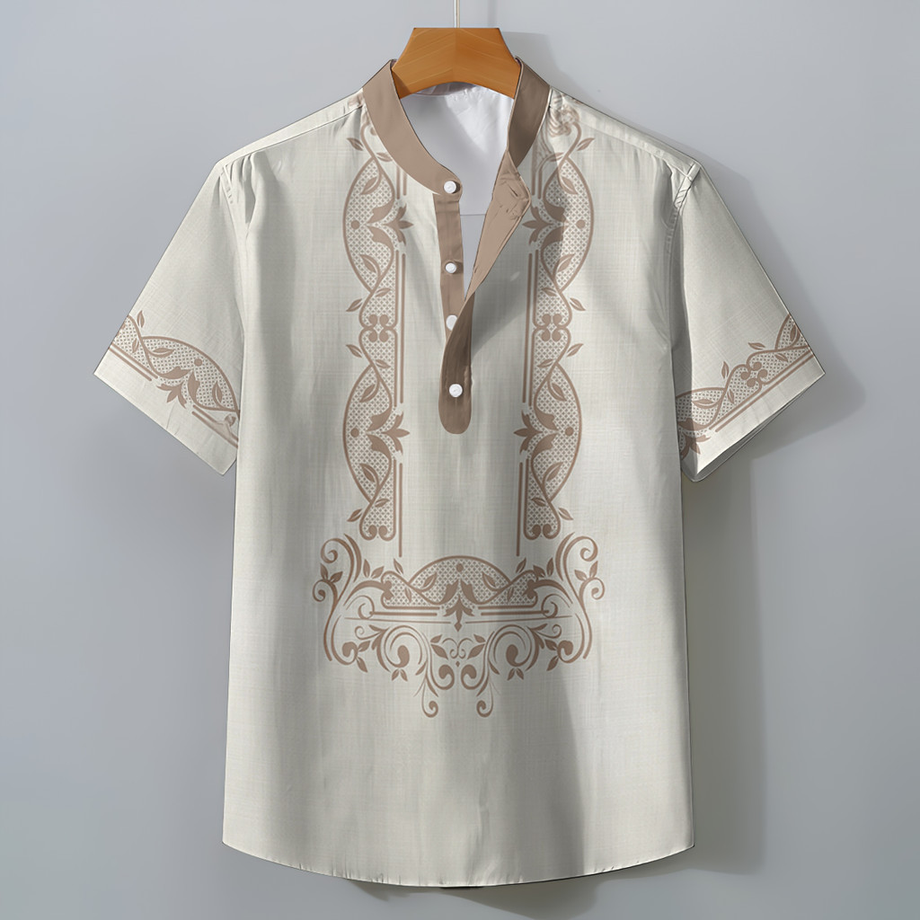 Camisa Barong Masculina Estilo Étnico Para Roupas Masculinas Vintage ASEAN Topos Étnica Oversize Padrão Retro Ao Ar Livr