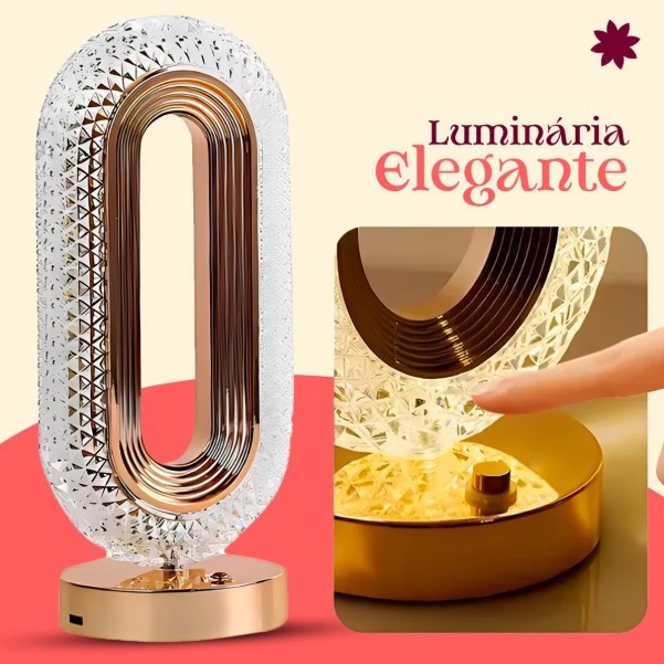 Lúminaria Criativa Retrô Mesa Abajur Cristal Touch Led 3 Cores Recarregável BM-F1051