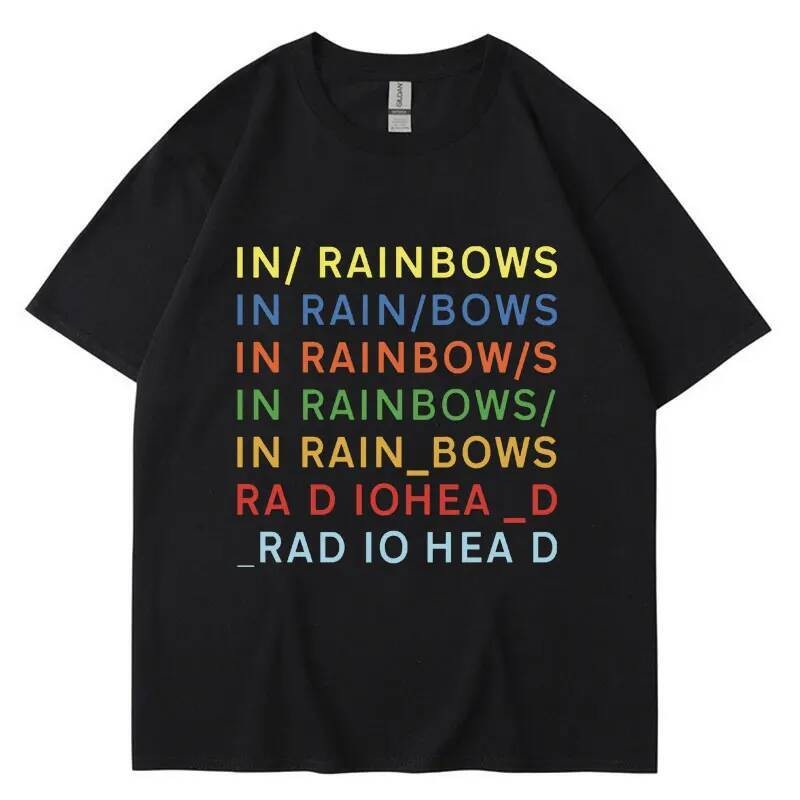 Camiseta da banda de rock britânica Radiohead, álbum de música em arco-íris, camiseta masculina de algodão de manga curt