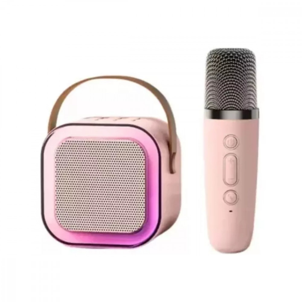 Caixa de Som Bluetooth Karaokê Portátil LED Com Microfone - Rosa