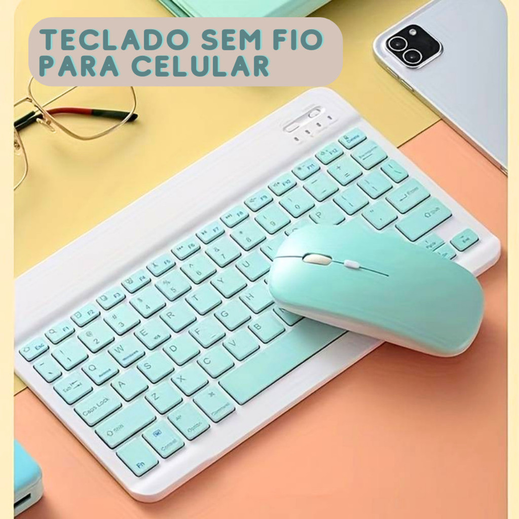 KIT Teclado + Mouse Via Bluetooth Compacto e Design Moderno - Compatível Com Smartphones/Notebook/Tablet AM FASHION
