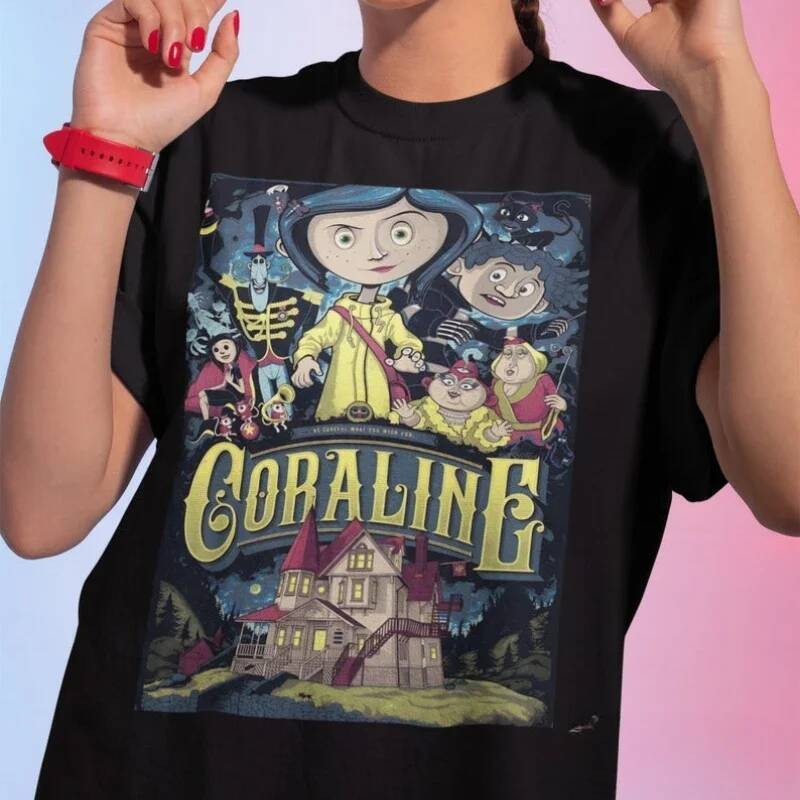 Camiseta Coraline Melhor Design para o Filme Coraline Camiseta de Desenho Animado do Filme Coraline Roupas Estéticas Cam