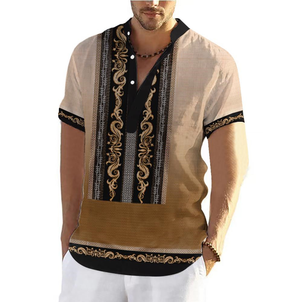 Estilo Étnico Camisa Barong Masculina Para Roupas Masculinas Vintage ASEAN Topos Étnica Oversize Padrão Retro Ao Ar Livr