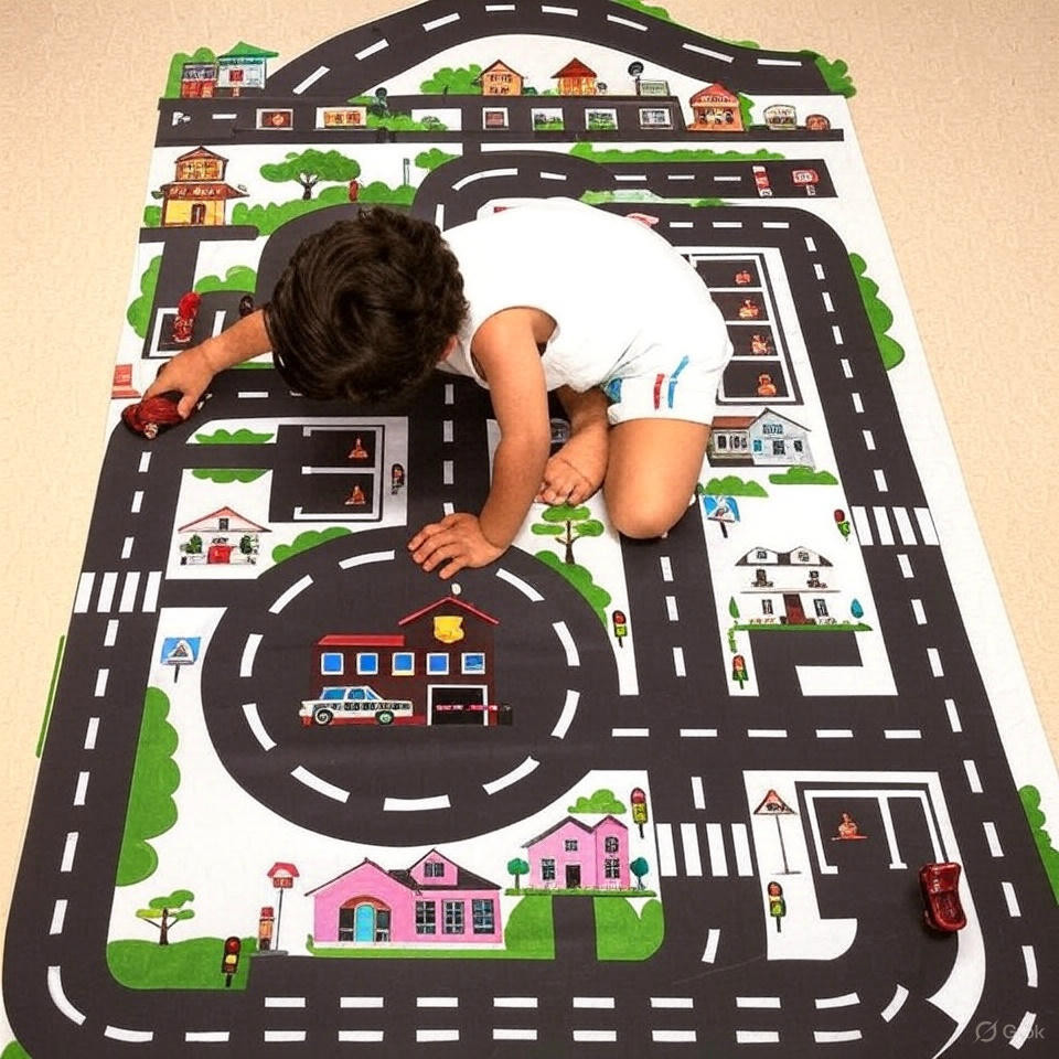 Pista de Lona Infantil Hot Wheels 100x65cm - Tapete Dobrável Cidade Carrinho
