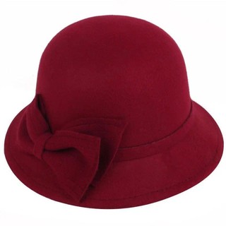 Chapéu Bucket Vintage Feminino com Laço Sólido, Chapéu Fedora de Feltro de Lã, Chapéu Feminino de Inverno e Outono, Chap