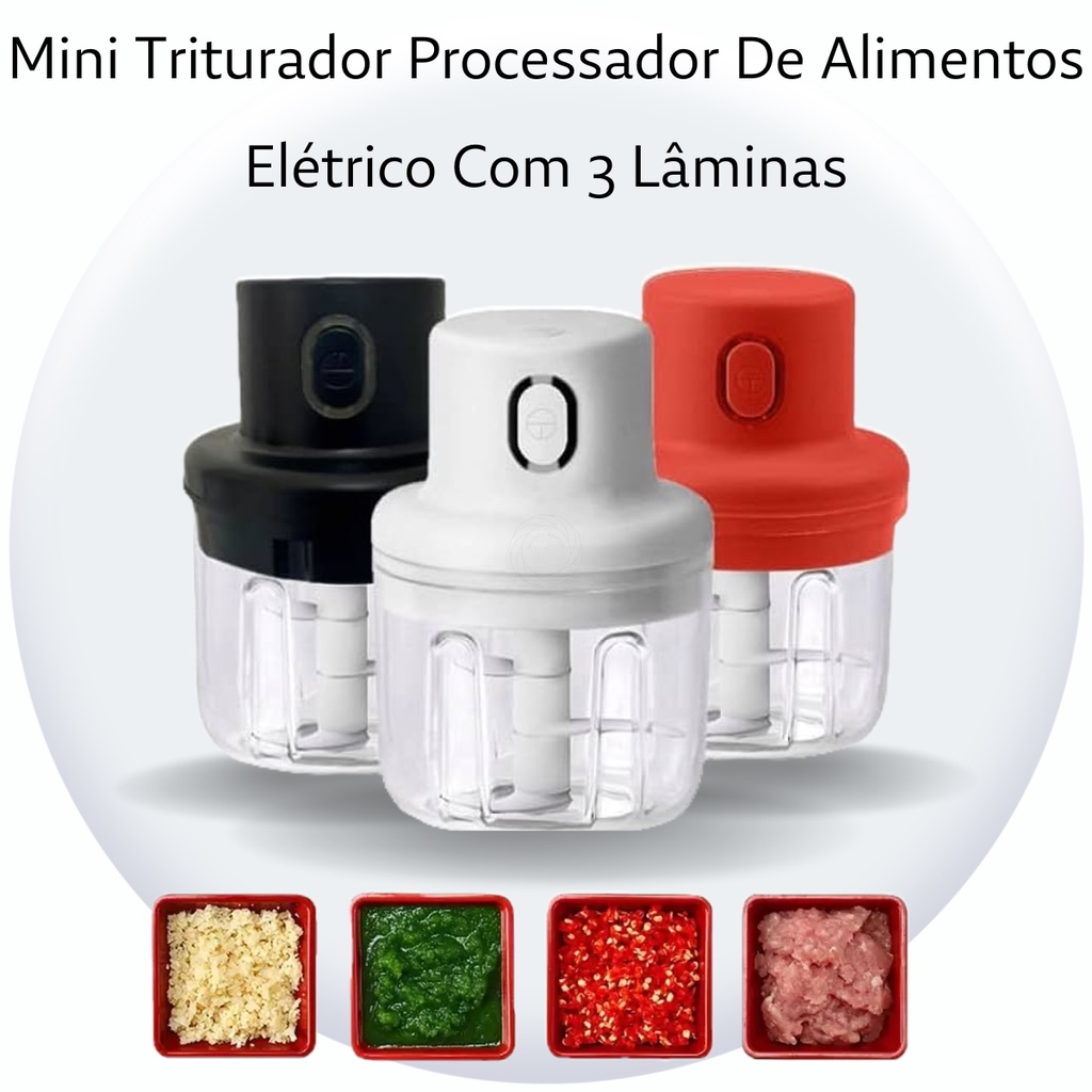 Mini Processador Picador de Alimentos Elétrico 250ml Triturador  para Carne Temperos Especiarias Recarregável USB