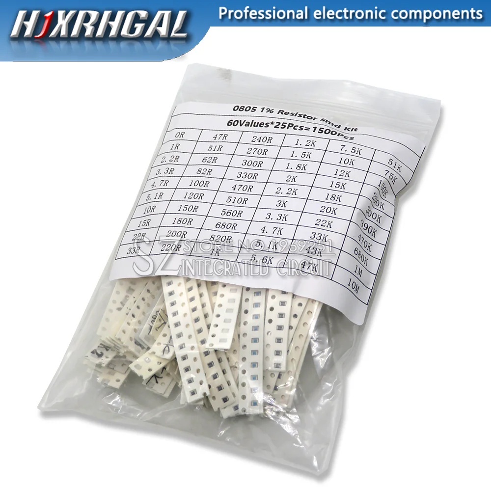1500PCS SMD 0805 kit De Combinação De Resistência Com 60 Valores X25PCS 0 ohm-10M 1 % De chip De Filme Fino De Alta Precisão