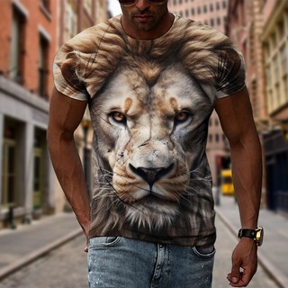 Camiseta De Tamanho Grande 2023 Nova Animal 3D Manga Curta Impressa Do Leão Top Masculino em Oferta na Shopee