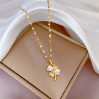Pingentes De Trevo De Aço Titânio Diamante Com Colares Para Moda Feminina Jóias Em Cadeia De Clavícula Banho De Ouro
