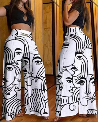 Moda Calça de cintura alta com pernas largas Calça de cintura alta mais fina