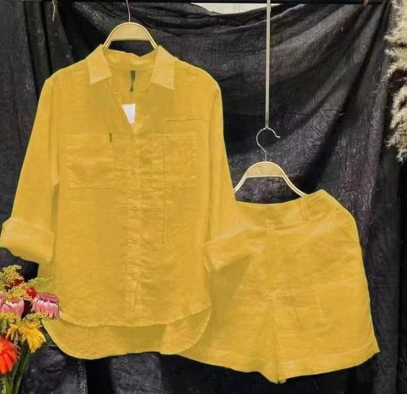 Summer Fashion Shirt Suit Ladies Loose Casual Confortável Fato de duas peças de roupa feminina de cor sólida — imagem 1