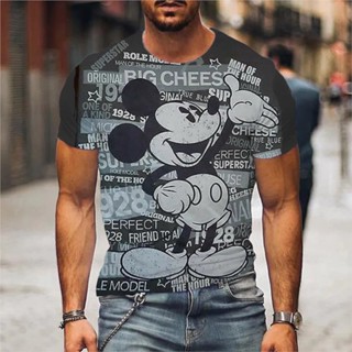Casual Loose Summer Disney T-Shirt De Verão Mickey Cartoon Animado 3D Impressão Streetwear Tops Moda Homem Mulher