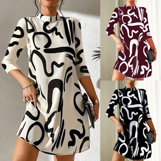 Primavera Verão Novo Estilo de Moda Moda Moda de Verão Mini Vestido de Pescoço Redondo Impresso Solto Mulher 2023