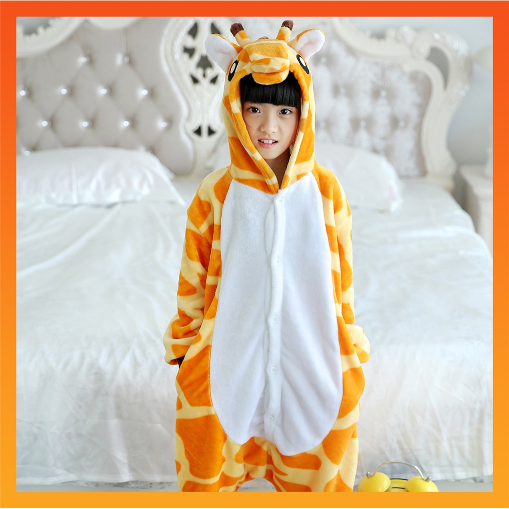Kigurumi Giraffe Cartoon Onesies Crianças Dinossauro Stitch Flanela Animal Pijamas Kids Baby Sleepwear Festa Cosplay Fantasias