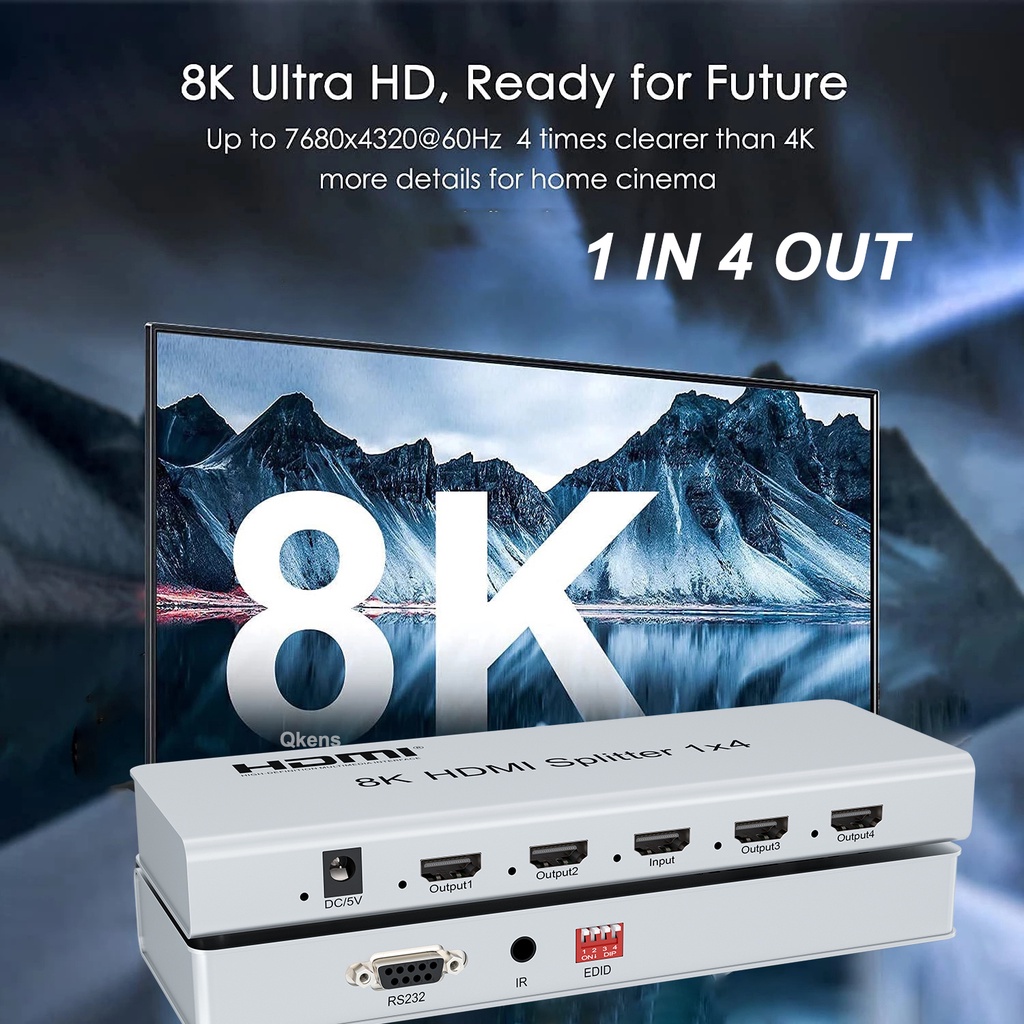 HDR 8K HDMI Splitter 1x4 4k 8K60Hz 2.1 Conversor De Vídeo 1 Em 4 Saídas 4k 120hz 2 3 Tela De 4 Vias Para PS4 PS5 Xbox Game PC TV