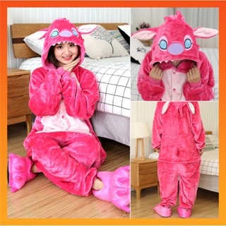Kigurumi Cute Pink Stitch Panda Totoro Cartoon Flanela Pijamas Mulher Homem Manga Longa Fato De Dormir Salto Para Animais Cosplay em Oferta na Shopee