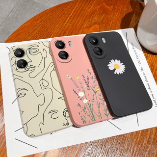 Estojo Para Xiaomi Redmi 13C 4G Capa De Silicone Líquido Quadrado À Prova De Choque Macio TPU Moda Padrão De Lavanda Proteção Redmi13C 13 C Pára-Choques