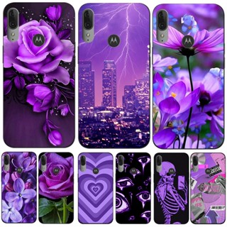 Para Motorola Moto E6 PLUS Capa Do Telefone Protetora De Silicone Macio Preto Tpu Padrão Roxo
