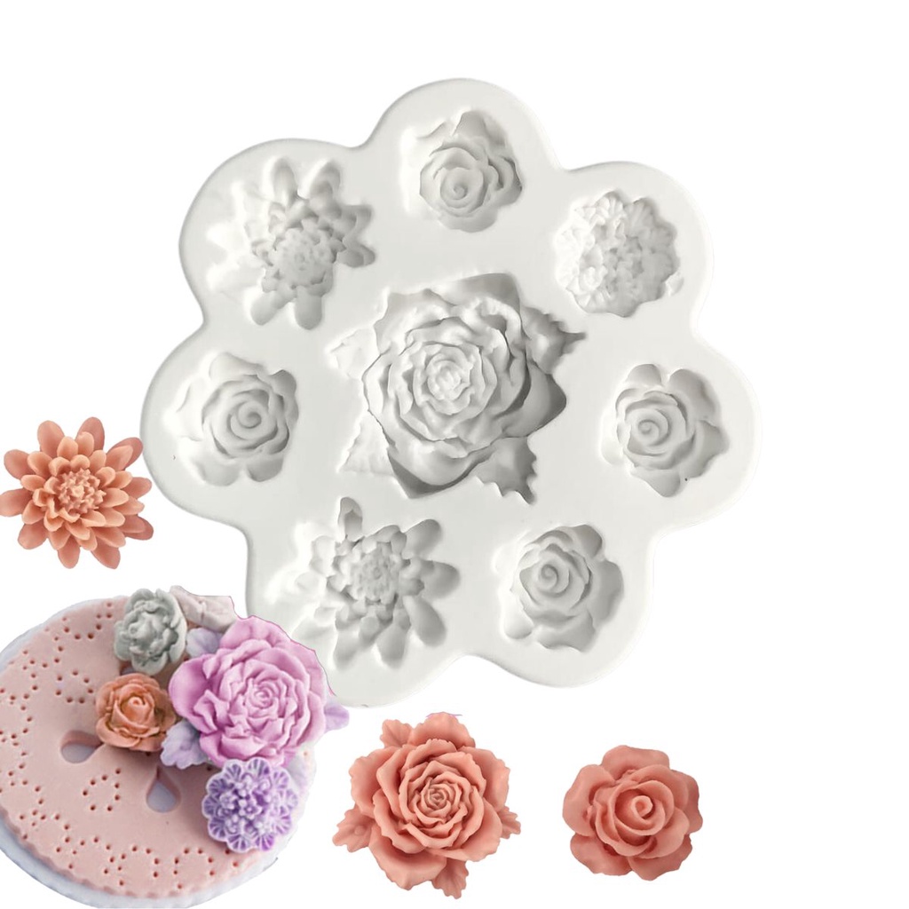Forma Silicone Flor Crisântemo Rosas Confeitaria Biscuit em Oferta na Shopee