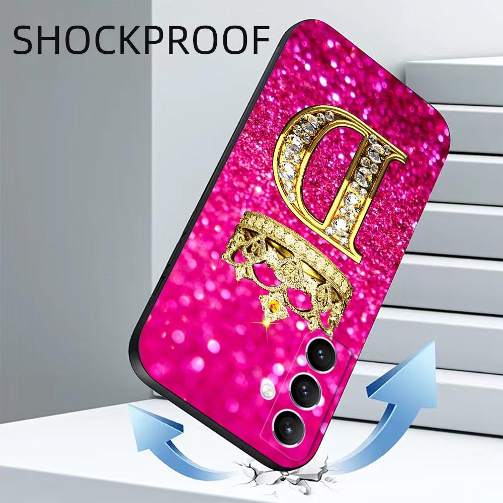 Para Samsung Galaxy A14 5G 4G Capa Traseira Do Telefone Silicone Macio Protetor De Preto Tpu Coroa De Diamante Rosa A B C Cartas - detalhe