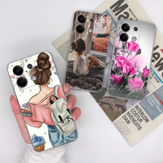 Caixa Protetora De Silicone TPU Para Redmi Note 13 Pro Plus Flower Girl Love Heart Soft Slim Transparente Capa Xiaomi Note13 13Pro 13Pro + Carcaça