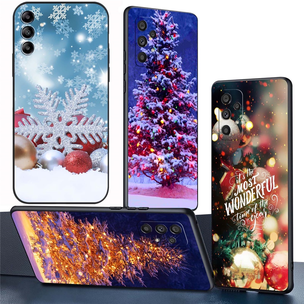 Samsung Galaxy S23 FE A05s A05 M34 5G F34 J6 J7 2018 S7 Edge S30 Capa Macia Preta TPU Telefônica SM77 Feliz Natal Desenho Da Árvore De