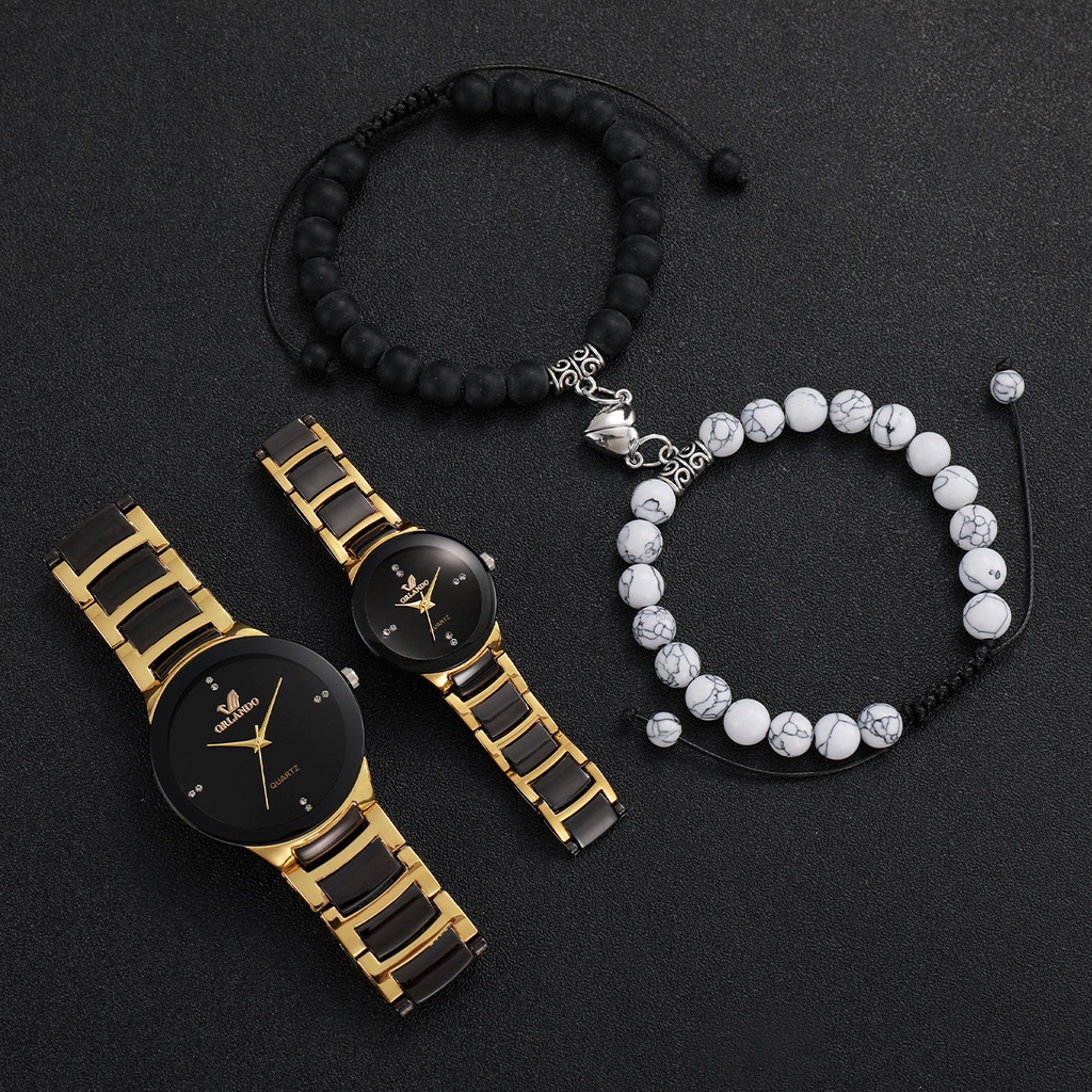 Relógios De Moda Casal Relógio Faixa De Aço Quartzo Pulseiras Coração Mulheres — imagem 2 de 2