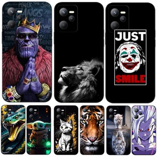 Capa Para realme C35 4G 2022 Telefone Traseiro Protetora De Silicone Macio Preto Tpu Quadrinhos anime Gato Tigre Engraçado